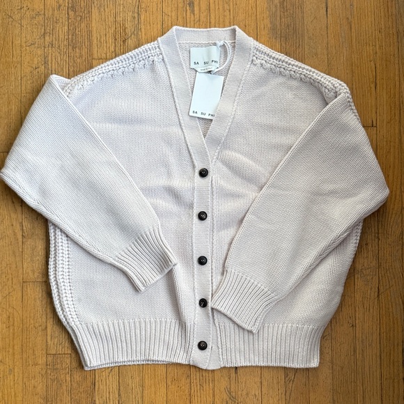 Sa Su Phi Sweaters - As Su Phi Women's Cream Oversize Cashmere Cardigan Sweater - Medium
